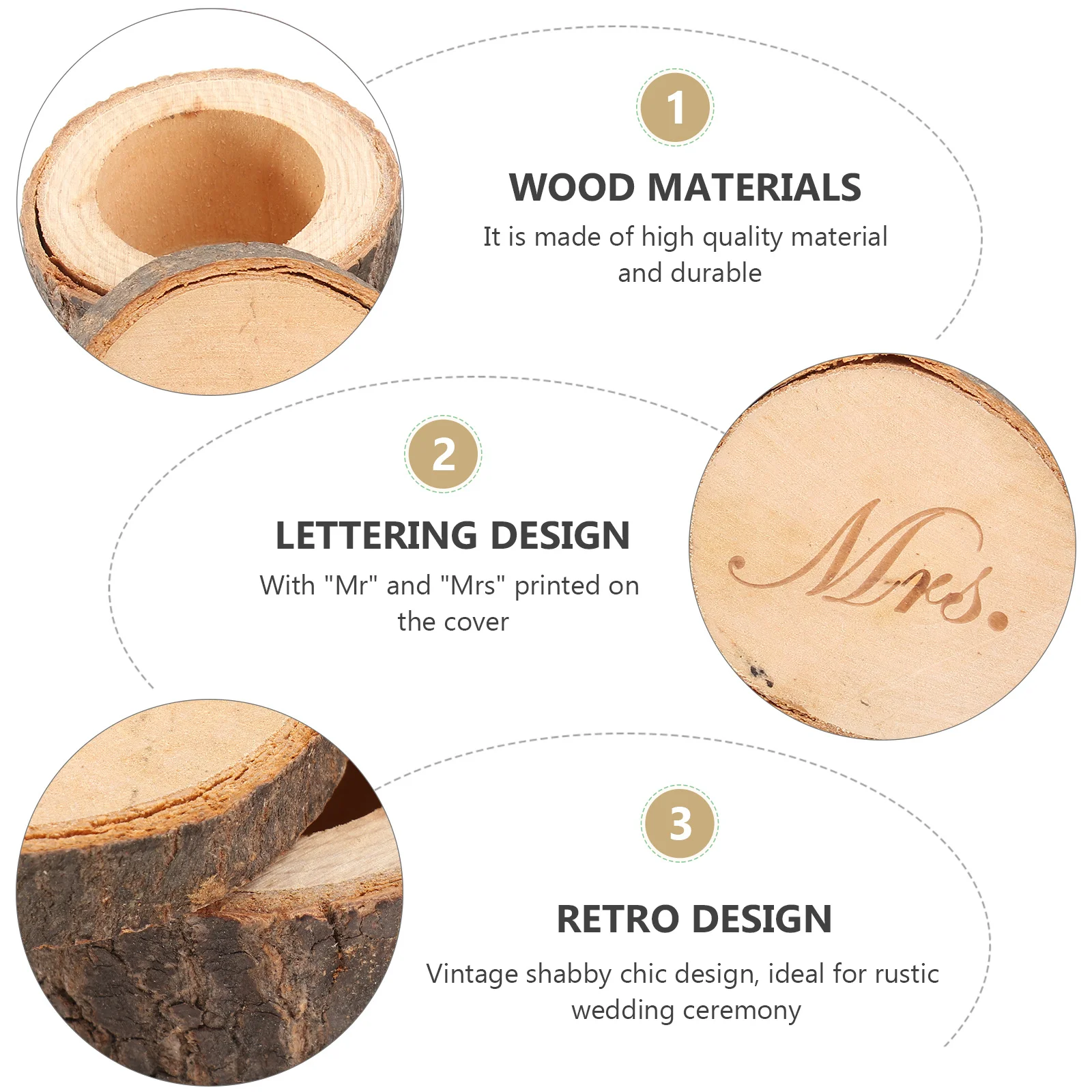 2Pcs Wooden Wedding Ring Box Rustic Vintage Chic Mr Mrs Printed Ring Pillow Bearer for Wedding Ceremony