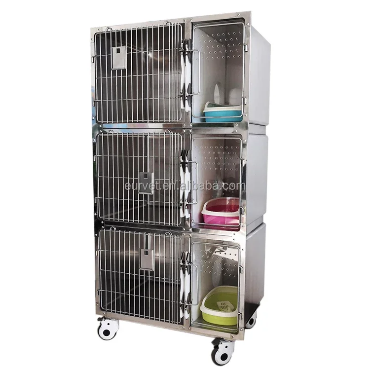 

EUR PET Breathable Small Dog House 6 Doors Veterinary Animal Cage 3 Layers 304 Stainless Steel Movable Cat Cage