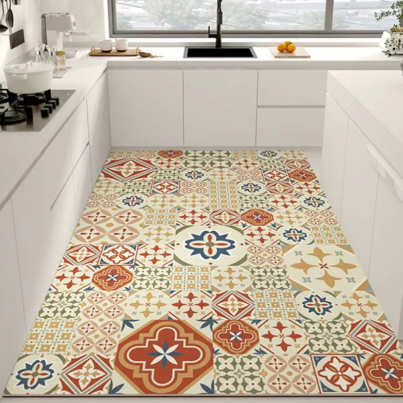 Vintage Kitchen Floor Mat Anti-fouling Oil-proof Waterproof Home Decoration PVC Carpet Easy Clean Balcony Rug ковер Tapis 러그