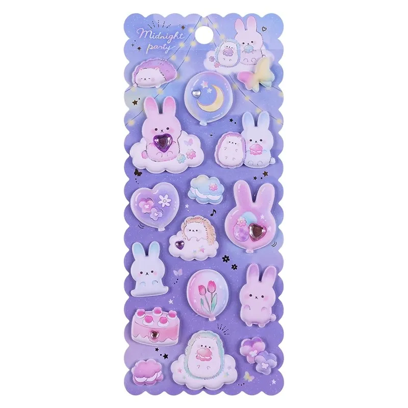 Cartoon 3D Bubble Stickers Cute Rabbit Rhinestone Stickers DIY Diary Journal Scrapbook Decorations Children\'s Birthday Gifts