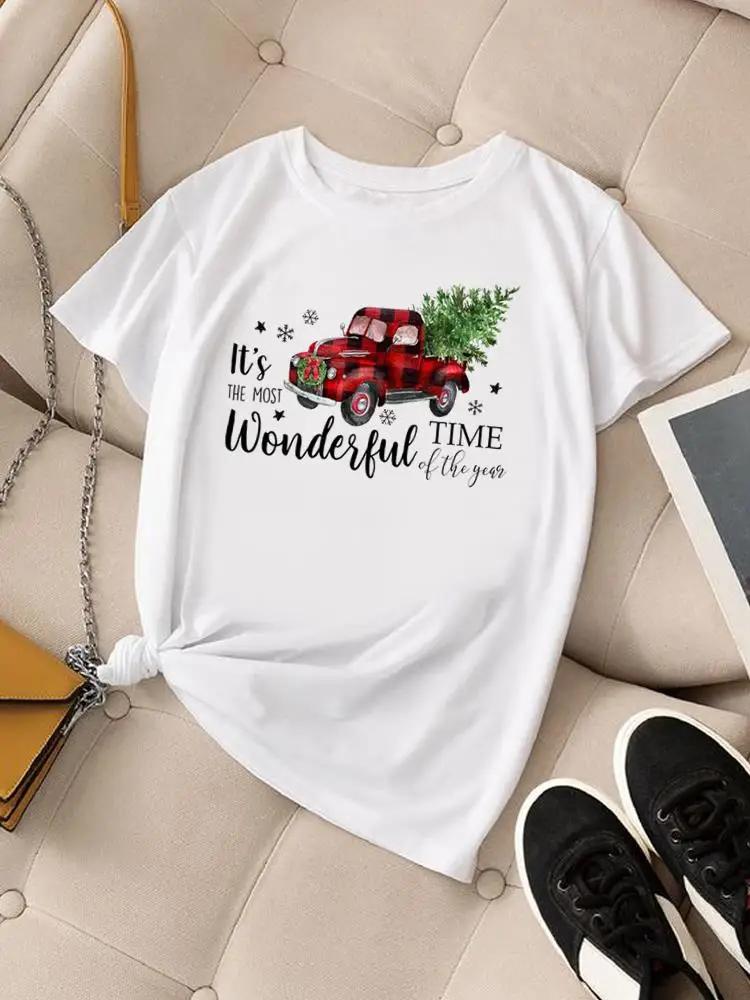 Akwarelowy Trend śliczna słodka koszulka z grafiką Wesołych Świąt dla kobiet z nadrukiem modna odzież nowy rok Top t-shirty z krótkim rękawem