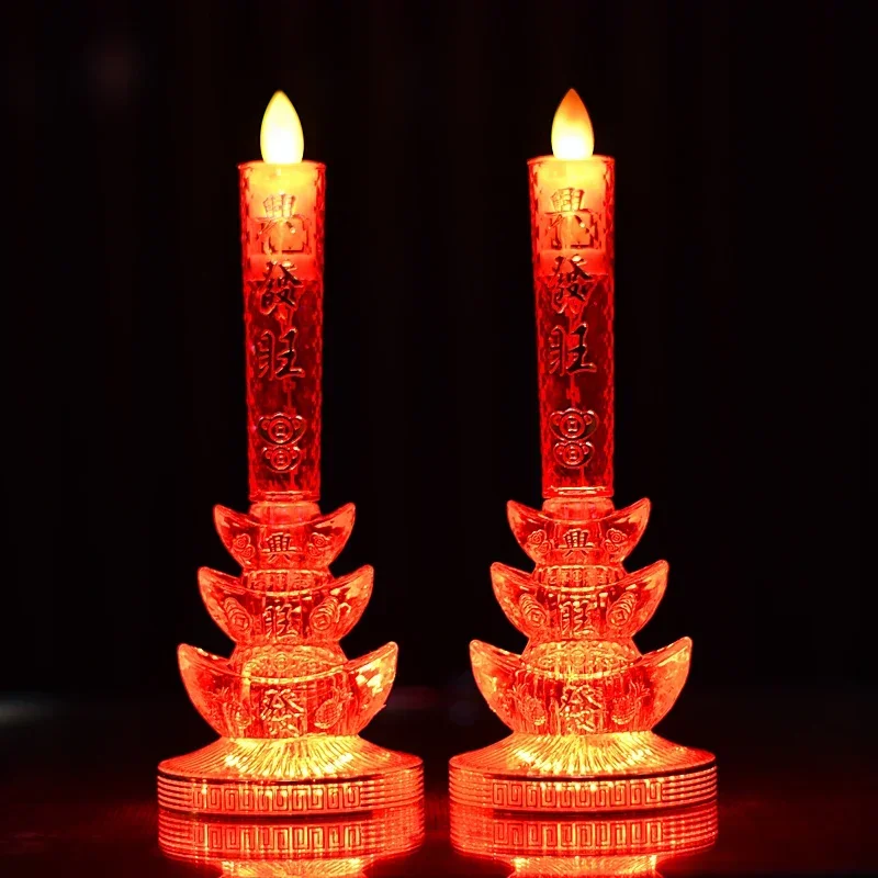 2pcs LED Simulation Flame Candle Lamp Buddhist Electric Candle Light Guanyin Enshrined Ornament Home Fengdhui Decoration