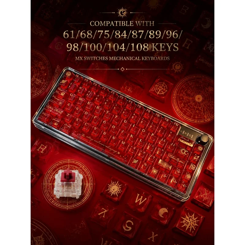 PC Transparent Keycap,New Custom Red Solar Series Retro Keycaps,Cherry UV Profile,Compatible With MX Mechanical Keyboard