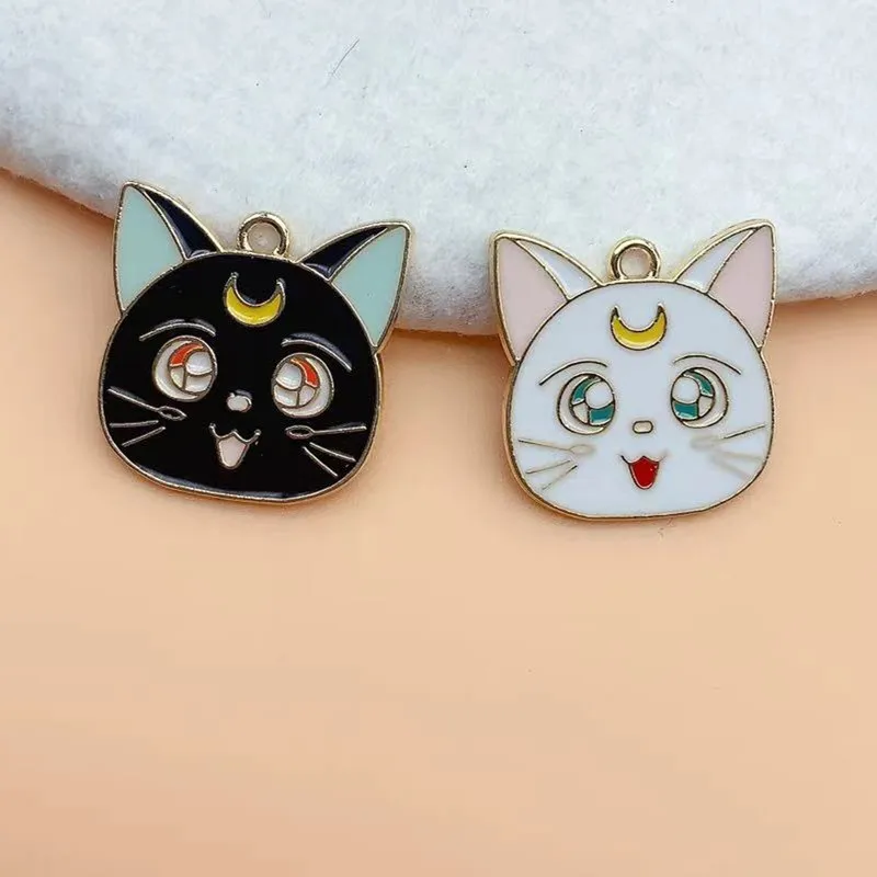 10pcs Alloy Enamel Charms Cute Moon Cat Earring Pendant DIY Designer Handmade Jewelry Accessories for Making Keychain Pendants