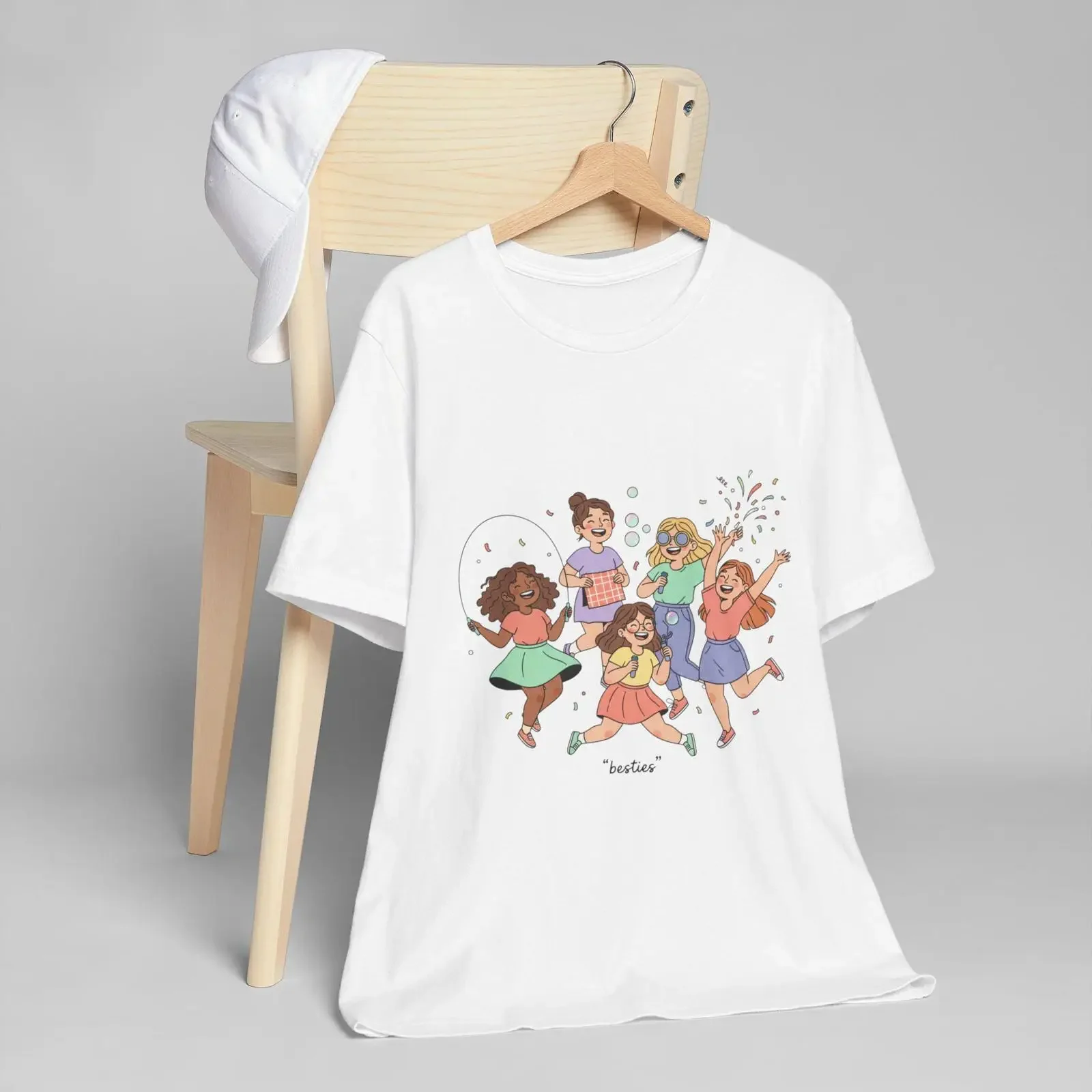 Dancing Friends T Shirt Cute Diverse Girls Illustration vintage Washed Casual homme Versatile fashion Breathable graphic Soft