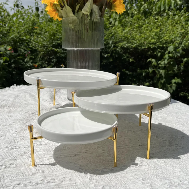 Simple European ceramic cake rack ornament, white multi-layer cake tray, dim sum tray, high foot tray, outdoor party.