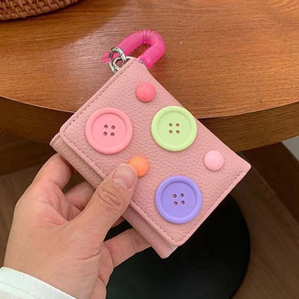 Large Capacity Dopamine Color Wallet Macaron Shade Spiral Strap Button Mini Purse Smooth Texture Lightweight