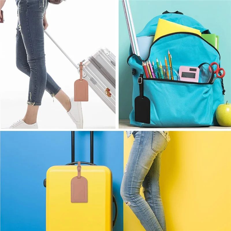 

4 Piece PU Leather Luggage Tag With Adjustable Strap Suitcase Tags Identifier Travel Bag With Privacy Protection Cover-M54K
