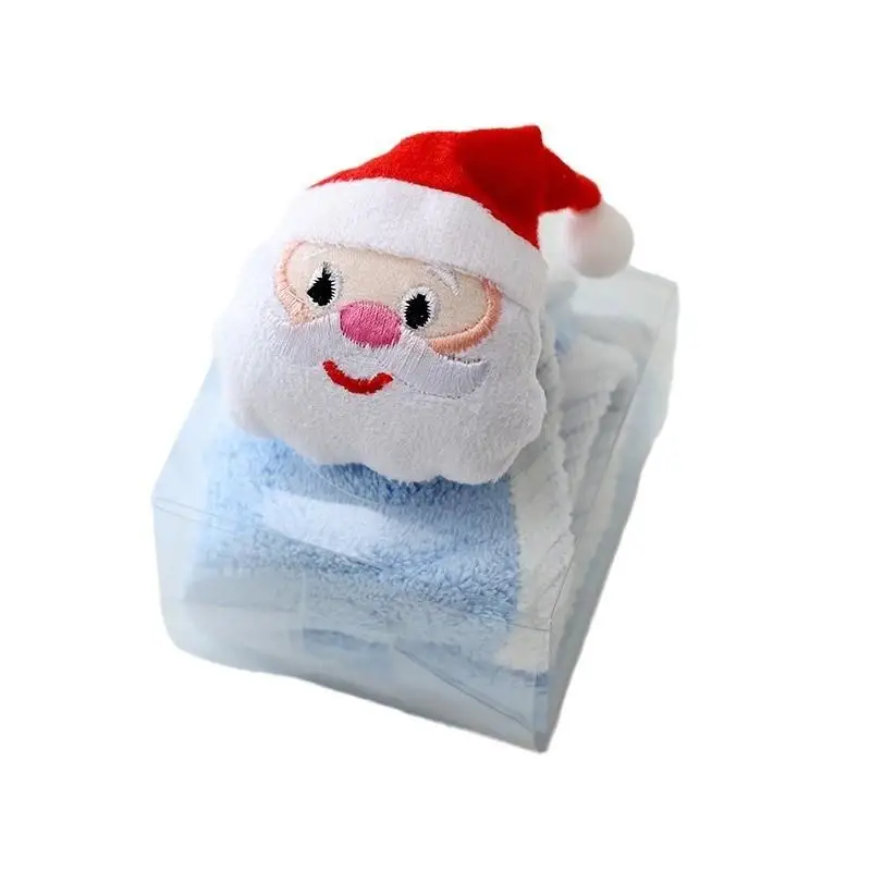 Kids Christmas Velvet Hand Towel with Cartoon Elk Snowman Santa Claus Xmas Tree Design Bathroom Hanging Towel Adsorption Cloth
