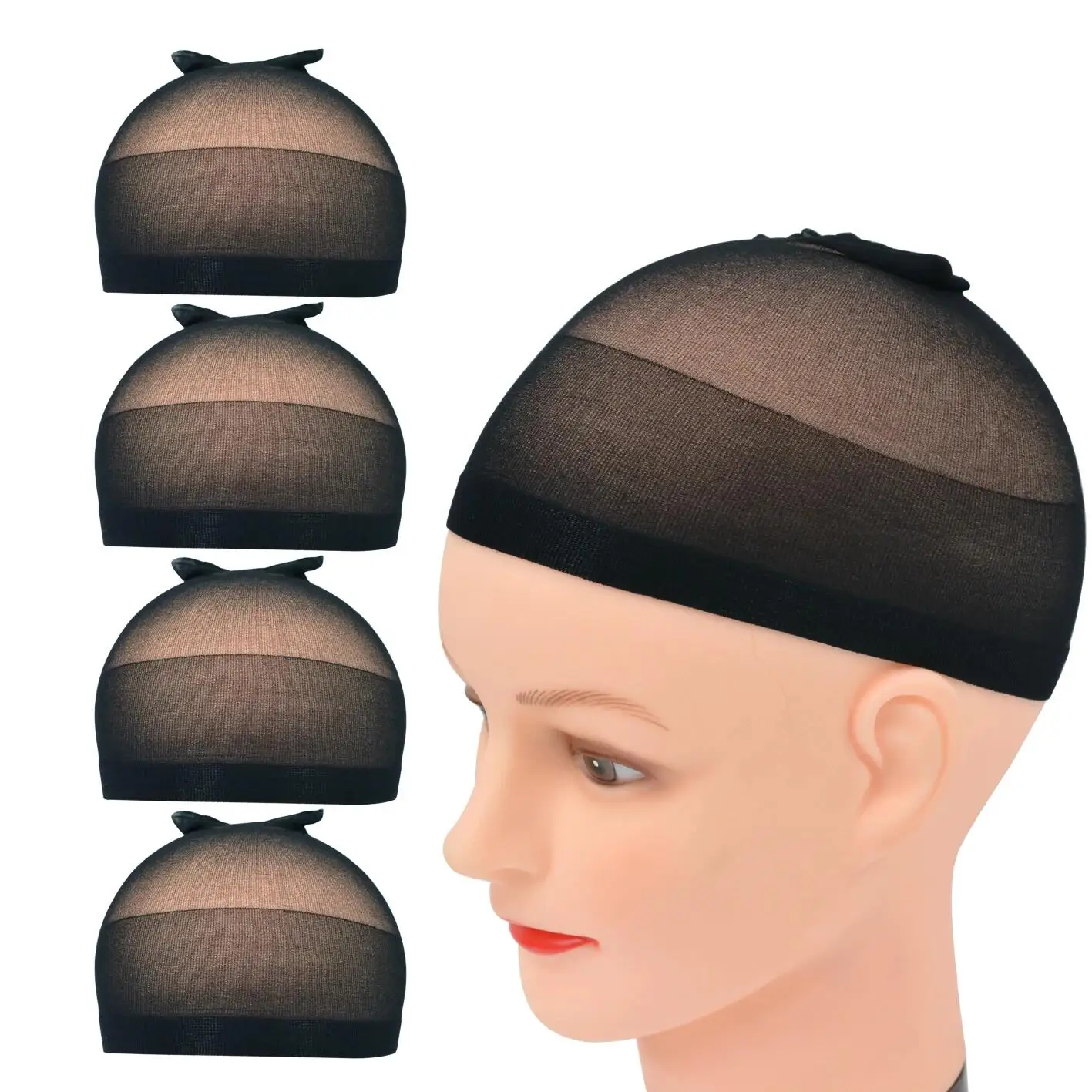 4Pcs Stocking Wig Caps Elastic Mesh Dome Wig Cap for Making Wigs 4 Colors Invisible Nylon Hair Nets