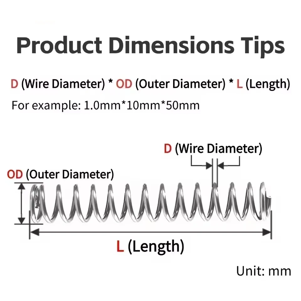 10개/묶음 0.5mm/0.6mm/0.7mm 마이크로 소형 압축 스프링 외경 4-12mm 길이 5mm에서 50mm까지 외과 도구 및 전자 제품 수리용