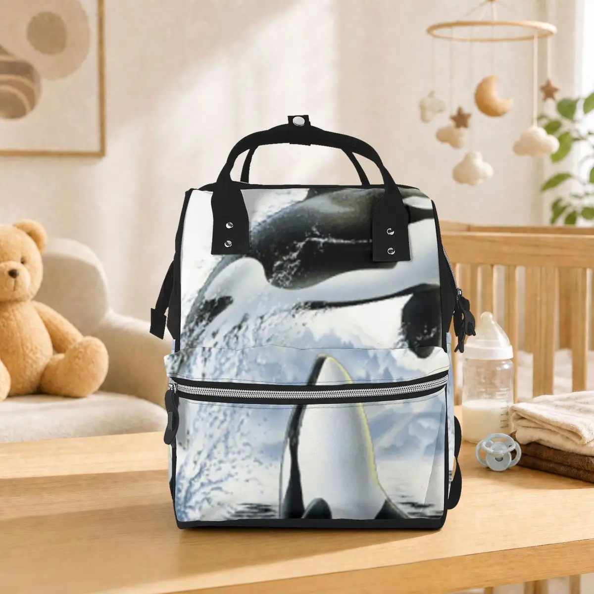 Orca Killer Whale Flies Or Jumps Oves The Ocean Student Backpack School Bag Hiking Travel Daypack for Men Women Bookbag
