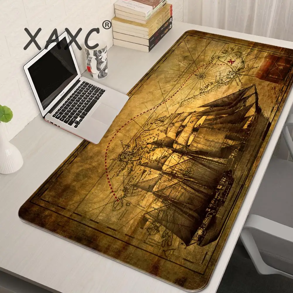 

Retro Pirate Ship Nautical Map Art HD Mouse Pad Xxl 900x400mm Gaming Mouse Pad Large Route Mouse Pad Natural Rubber Desk Mat