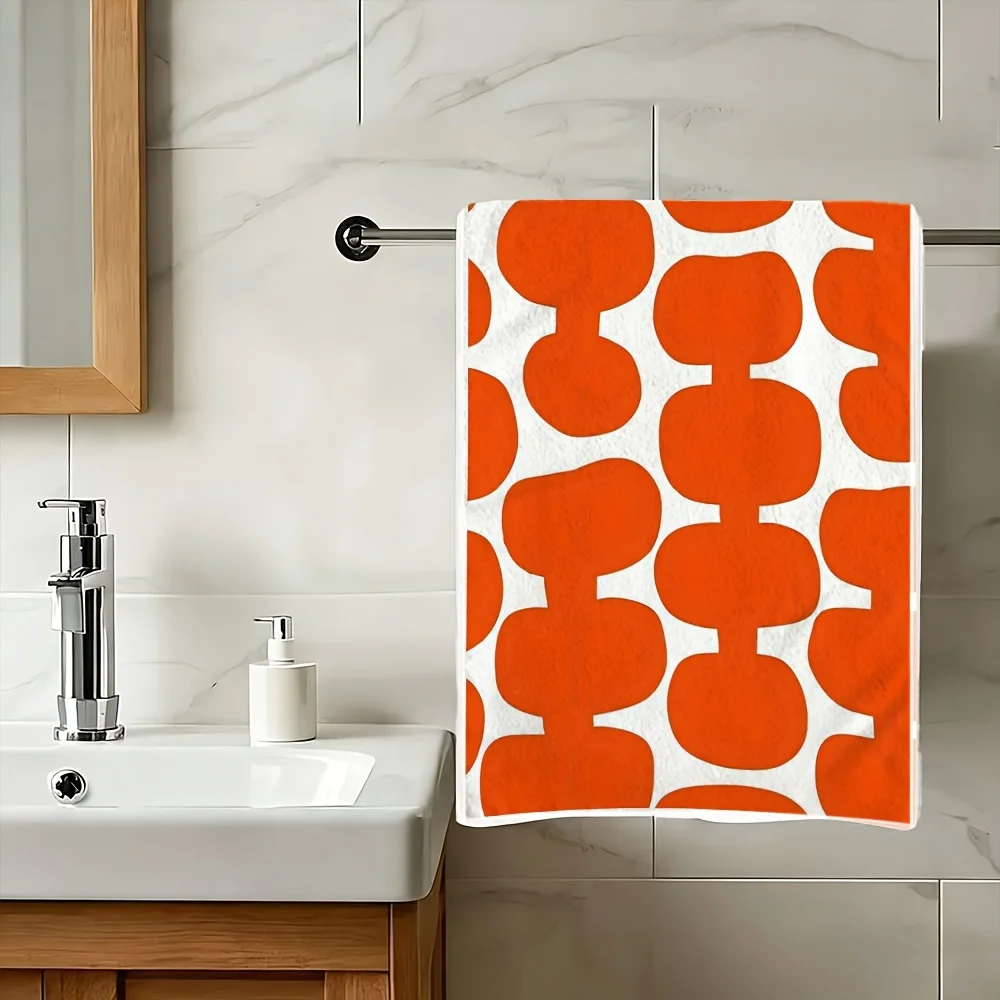 1pc Orange Geometric Printed Kitchen Towel, Soft Absorbent Hand Towel, Perfect for Bathroom,Home,Modern Nordic Decor, Guest Room