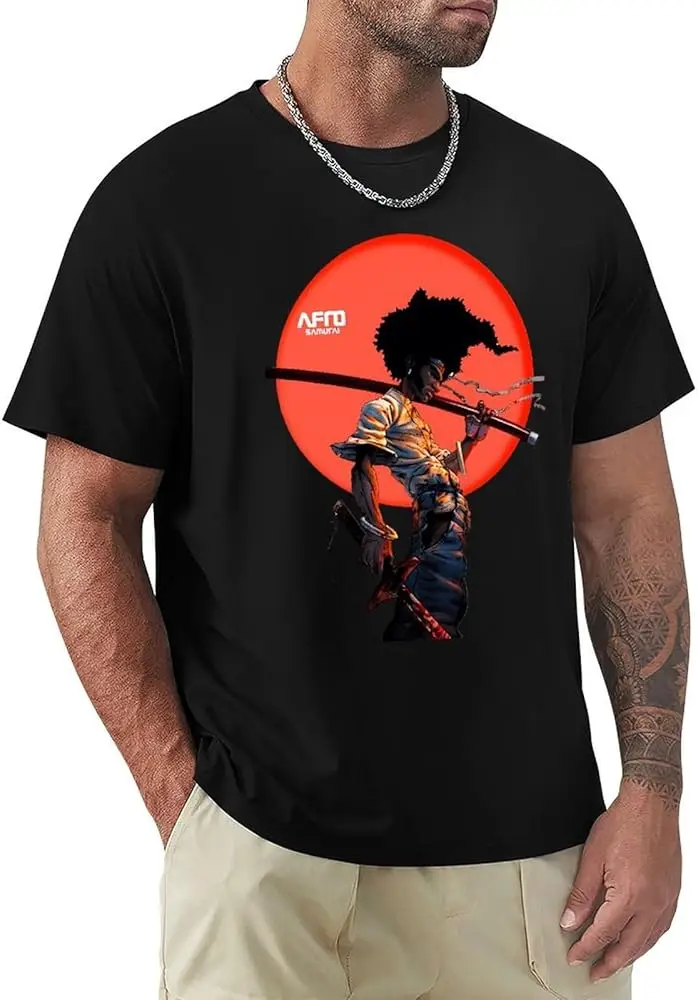 Afro Anime Samurai Shirt Men's Ventilation Comfortable Crew Neck Tee Top Youth Trend Versatile