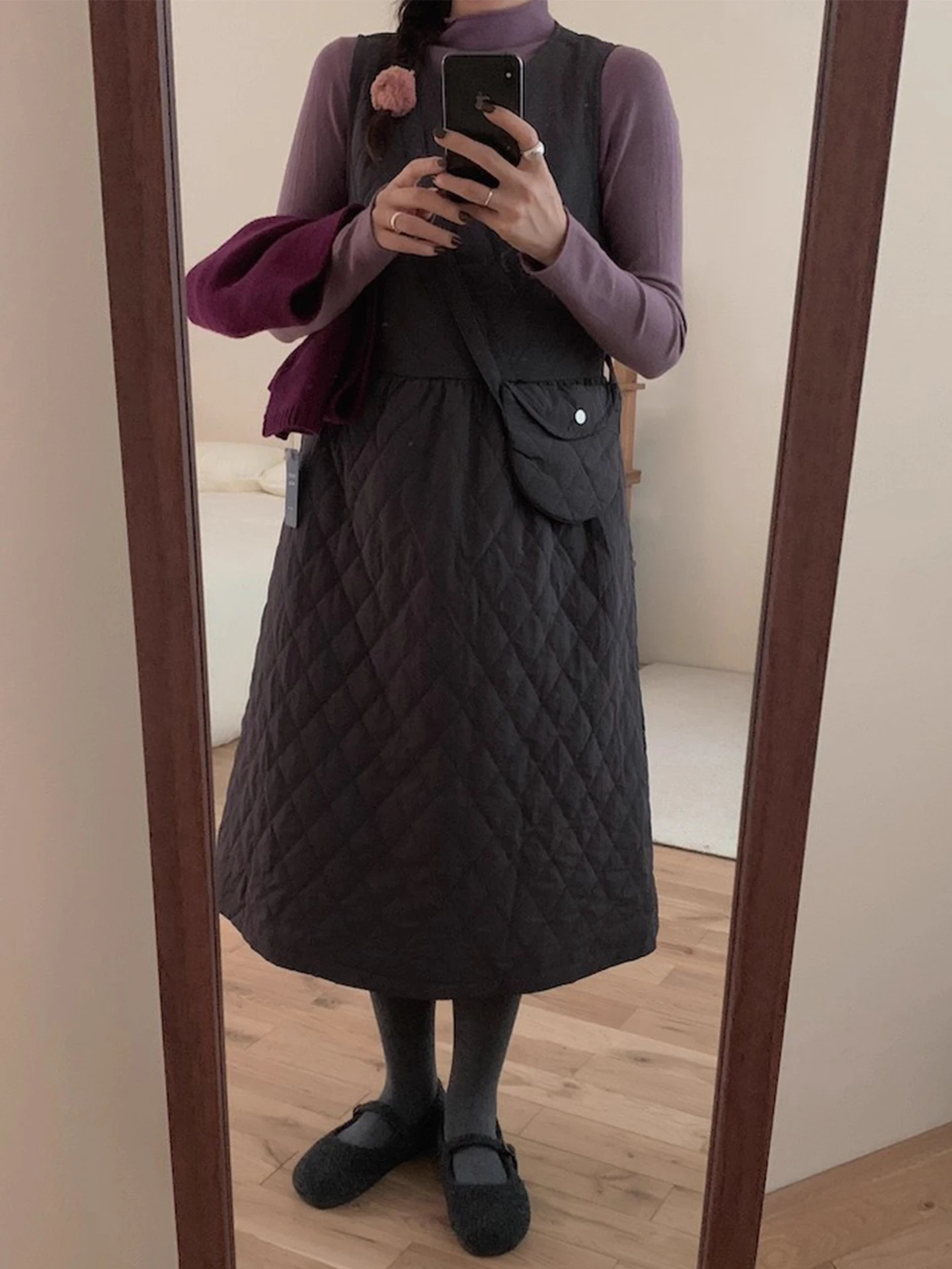 Cintura alta diamante padrão algodão colete dr feminino faion design inverno novo sle emagrecimento longo dr camadas saia