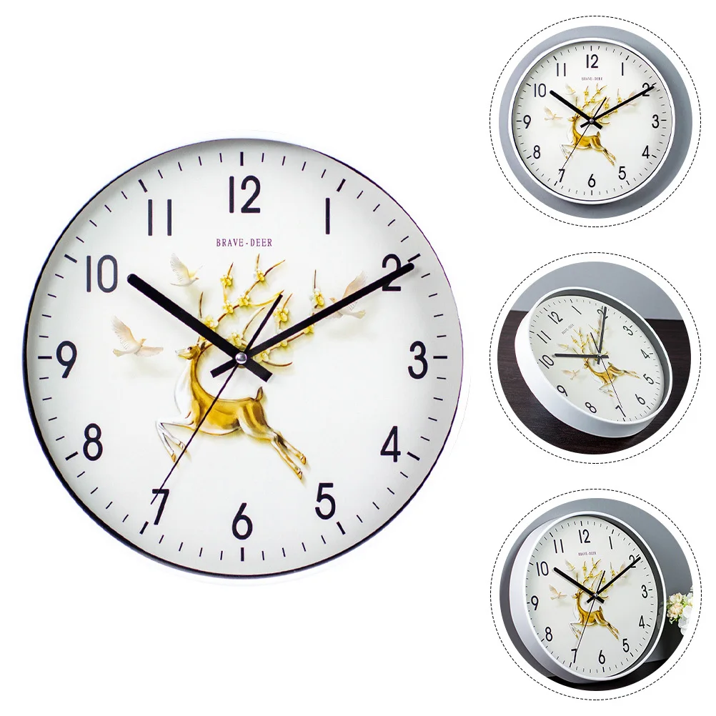 

Gold Deer Hanging Round Wall Clock Modern Decorative Silent Wall Clock for Home Living Room Bedroom Office Decor