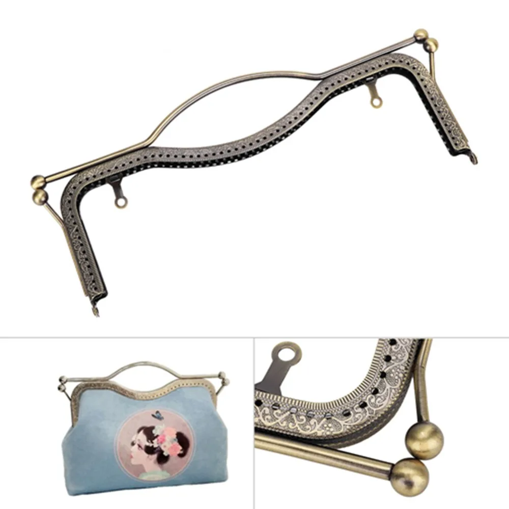 

2PCS Bronze Square Iron Handbag Handle 30 x 12cm Iron Purse Frame Accessories Kiss Lock Clasp Frame Purse Replacements