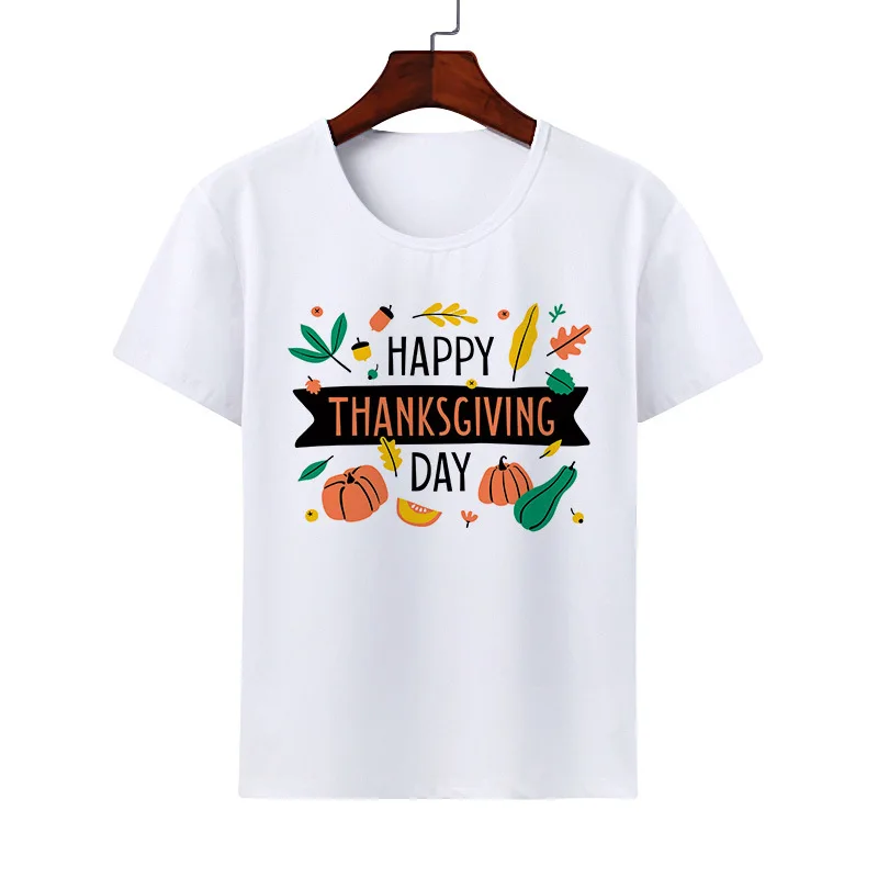 Lovely Harvest Festival Solid Color Short-sleeved Casual Boys and Girls White T-shirt Maple Sunflower Round Neck Children's Wear