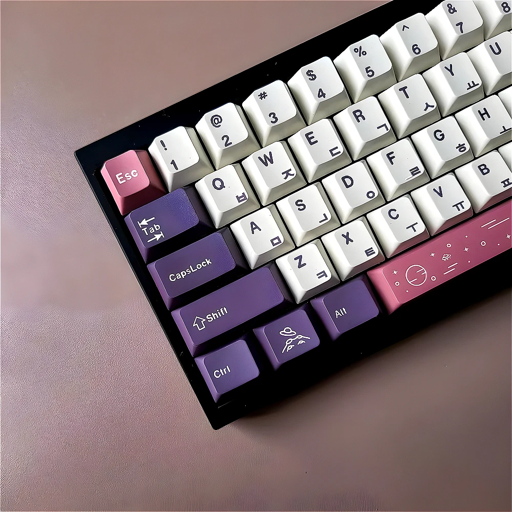 

Small language theme, cherry keycaps, small full set of PBT white purple, suitable for gaming mechanical keyboard accessories