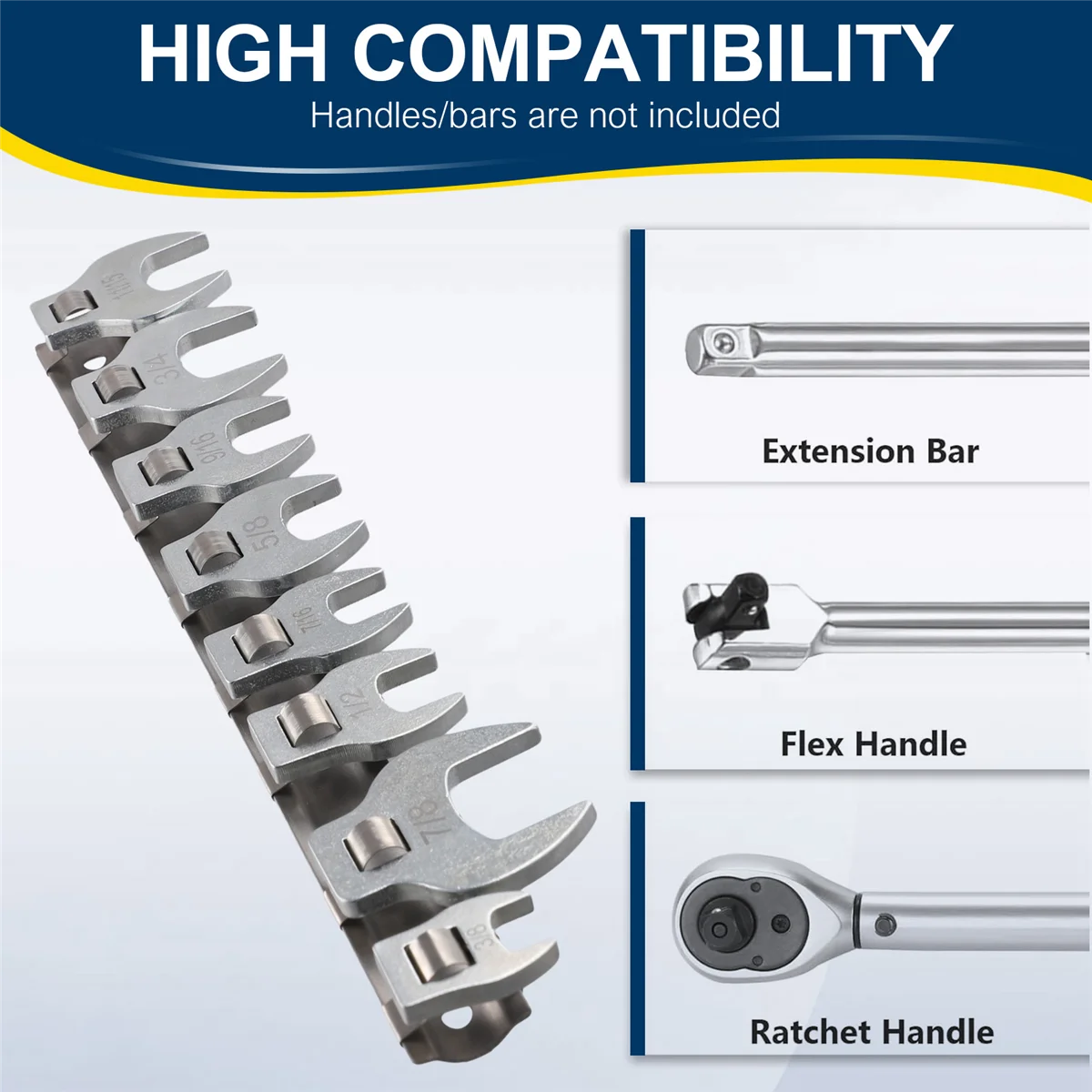 

F-3C 3/8 Inches Nut Crowfoot Wrench Set Horn Wrench Heads Square Heads Hardware Tool Wrench of Imperial Bullhorn Wrenches
