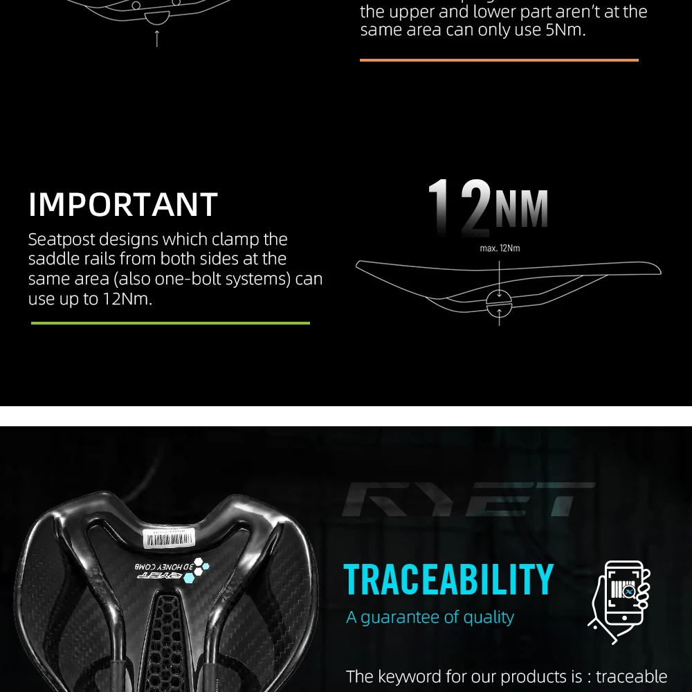 RYET Ultraleichter Carbon 3D-Gedruckter Fahrradsattel 190g/210g 7*9 Fahrrad-Sitzkissen für Rennrad MTB Mountain Gravel Radzubehör – Detail 11