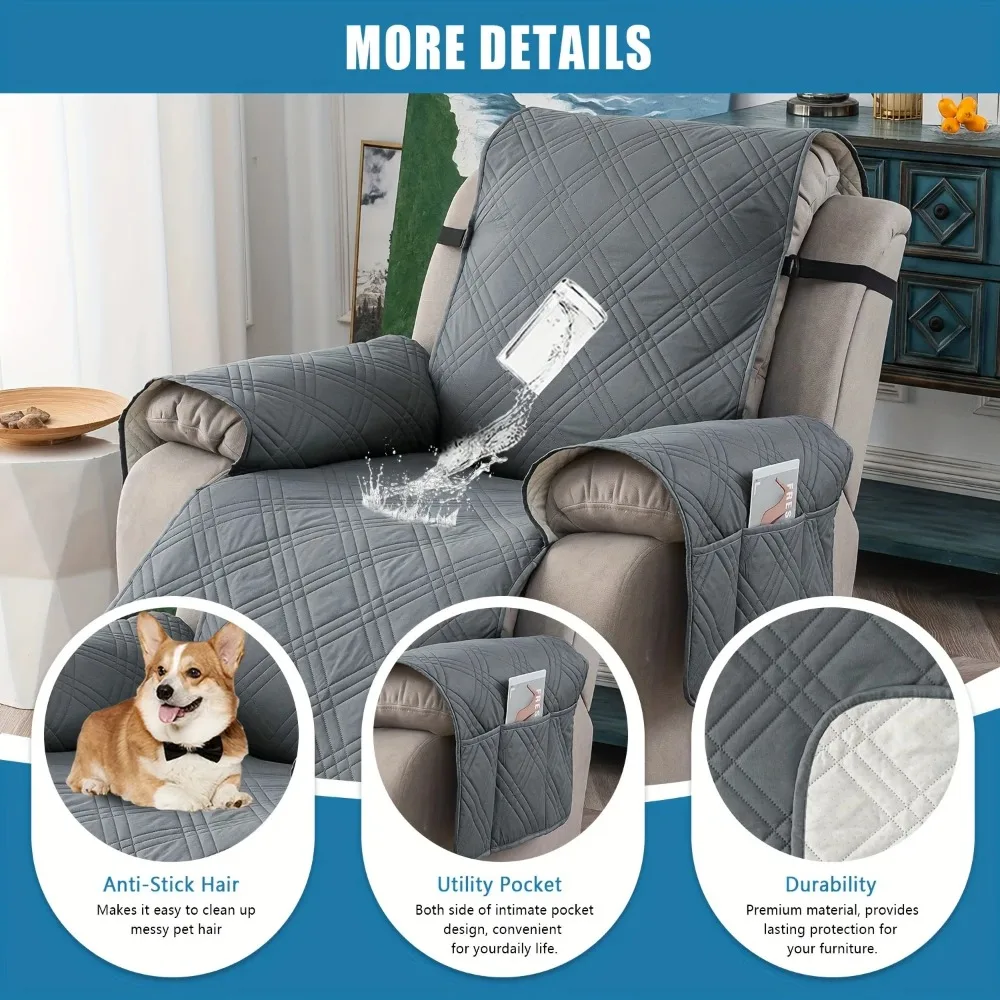 1Seat Non Slip Armchair Slipcovers for Recliner Chair Waterproof Recliner Chair Cover with Pocket Washable Reclining Chair Cover view 3