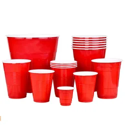 50PCS 18OZ 2OZ 16 OZ Plastic Party Cups in Red for Drinks, Soda, Punch, Barbecue, Cola or Water Disposable