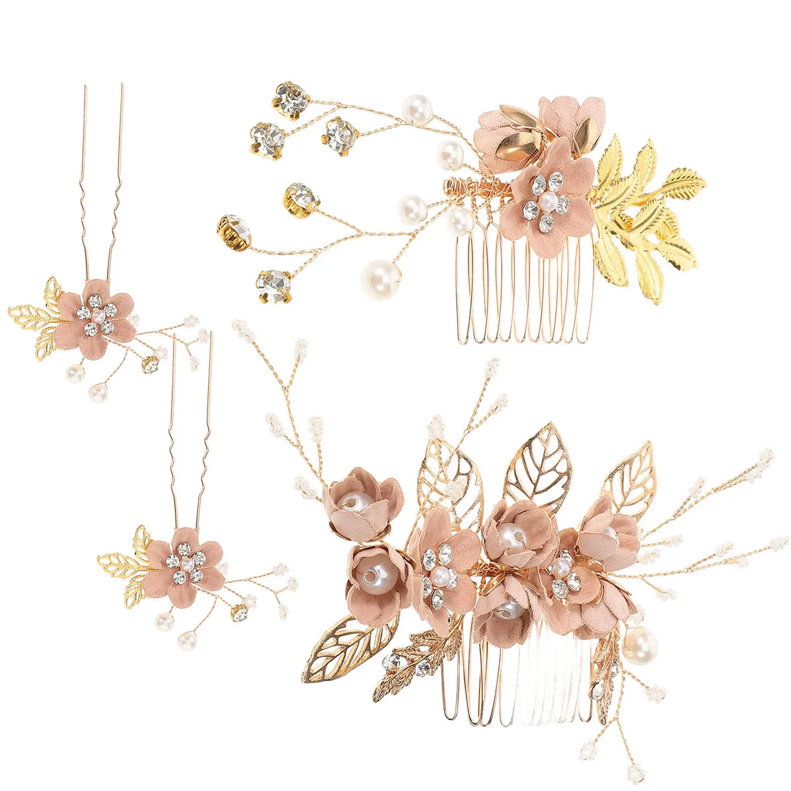 

4Pcs Bridal Hair Comb Set Alloy Pearls Rhinestone Wedding Headpieces for Bride Bridesmaid Flower Special Occasion