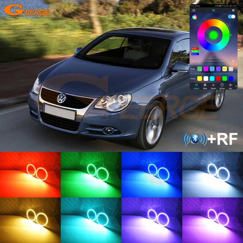 For VOLKSWAGEN VW EOS 1F 2006 - 2011 Bluetooth App RF Remote Ultra Bright Multi Color RGB Led Angel Eyes Kit Halo Rings