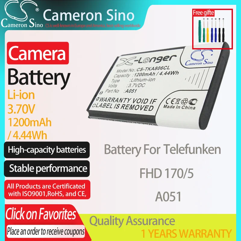 CameronSino Battery for Telefunken FHD 170/5 fits Snom 10000058 Digital camera Batteries 1200mAh/4.44Wh 3.70V Li-ion Black