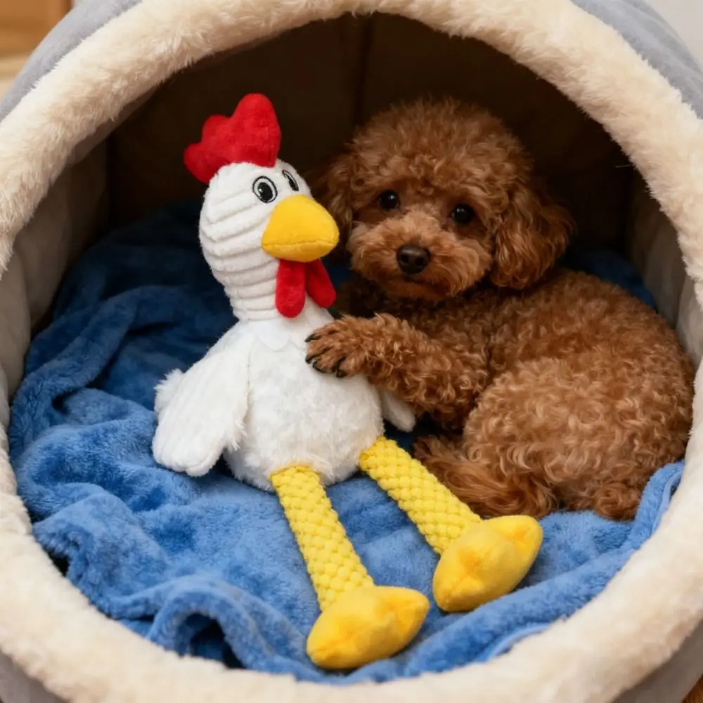 

Chew-Resistant Squeaky Plush Dog Toys Cartoon Rooster Shape Indestructible Material Pet Squeeze Sound Toy Built-In Airbag