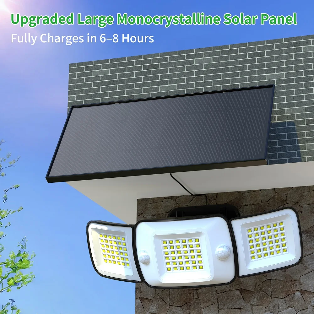 intelamp Top Brand Długotrwała Lampa Solarna LED 6000mAh Zewnętrzna z Dwoma Czujnikami Ruchu, Większy Panel Słoneczny, Wodoodporna Lampa Solarna Ogrodowa Uliczna Ścienna