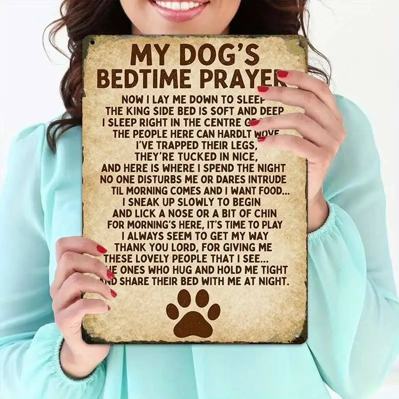 2D Flat 1pc Metal Sign My Dog'S Bedtime Prayer Rustic Metal Sign with Paw Print for Home Decor | Suitable for Outdoor, Garden Si