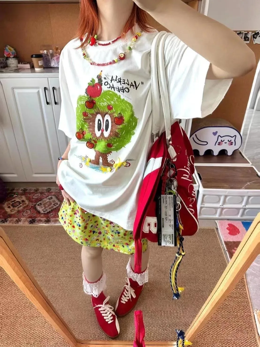 شجرة التفاح الكرتون بلايز 100% القطن المرأة تي شيرت اليابانية Y2K الصيف الكورية لطيف التي شيرت الشارع الشهير كبيرة الحجم قصيرة الأكمام #5