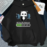 Muscle Building Fitness Panda Weight Lifting Graphic Women Hoodies Long Sleeved Sweatshirt Street Wear Aesthetic Sweatshirt Tops