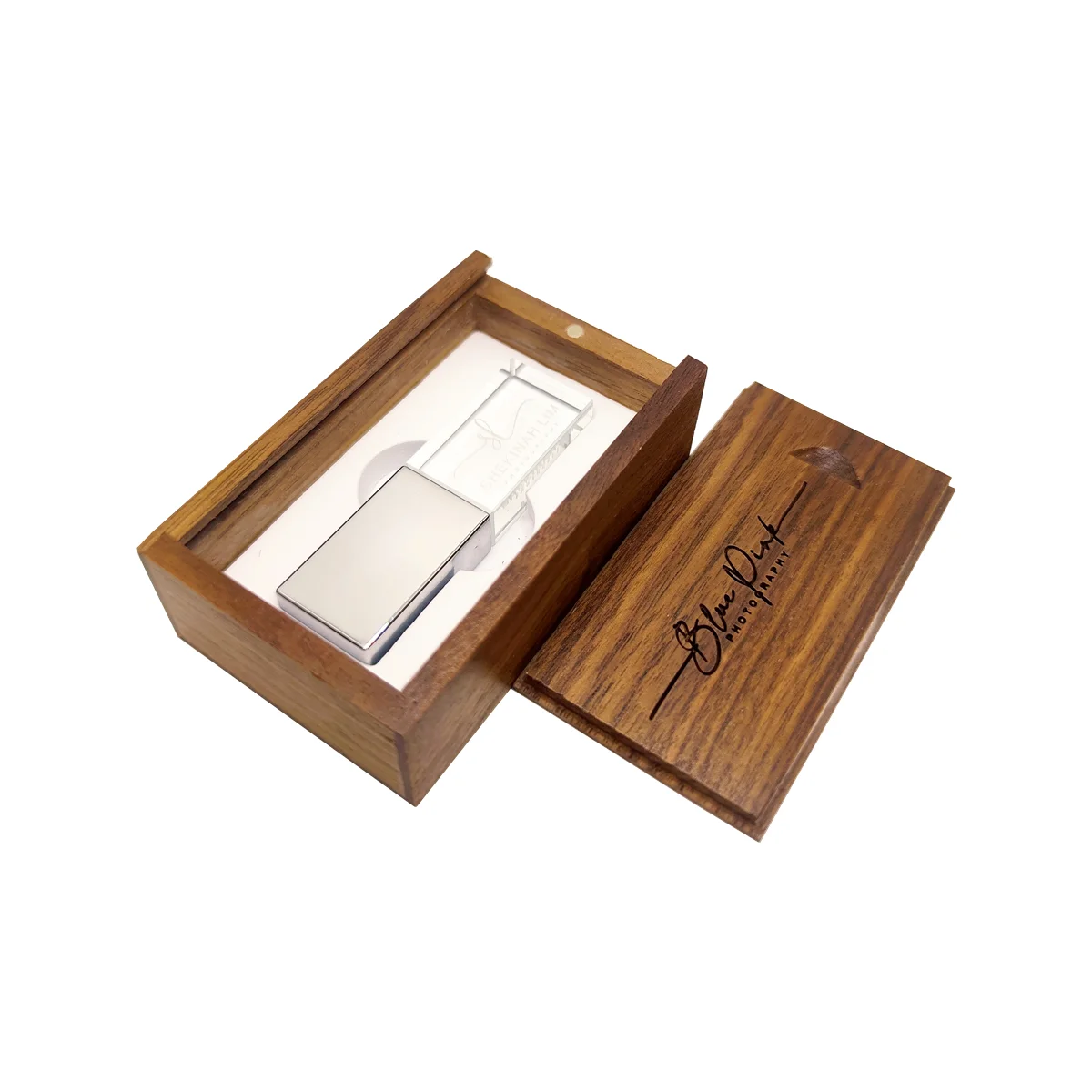 Бесплатная индивидуальная лазерная гравировка логотипа, цветной металлический кристалл, флэш-накопитель USB2.0, 4 ГБ, 8 ГБ, 16 ГБ, 32 ГБ, 64 ГБ, 128 ГБ и коробка из ореха