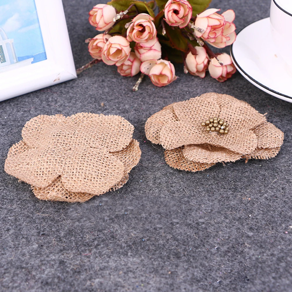 

24pcs Burlap Flowers Craft Diy Handmade Materials Vintage Party Wedding Decoration Hat Hair Bow Bag Shoe Accessories Gift For