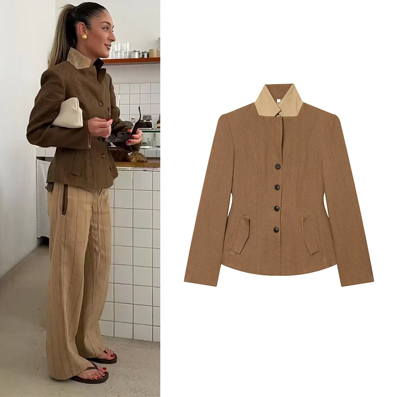 

Women's Blazer 2026 New Spring Fashion Linen Blend Blazer for Women Autumn Ladies Outerwear Casaul Chic Women Jacket