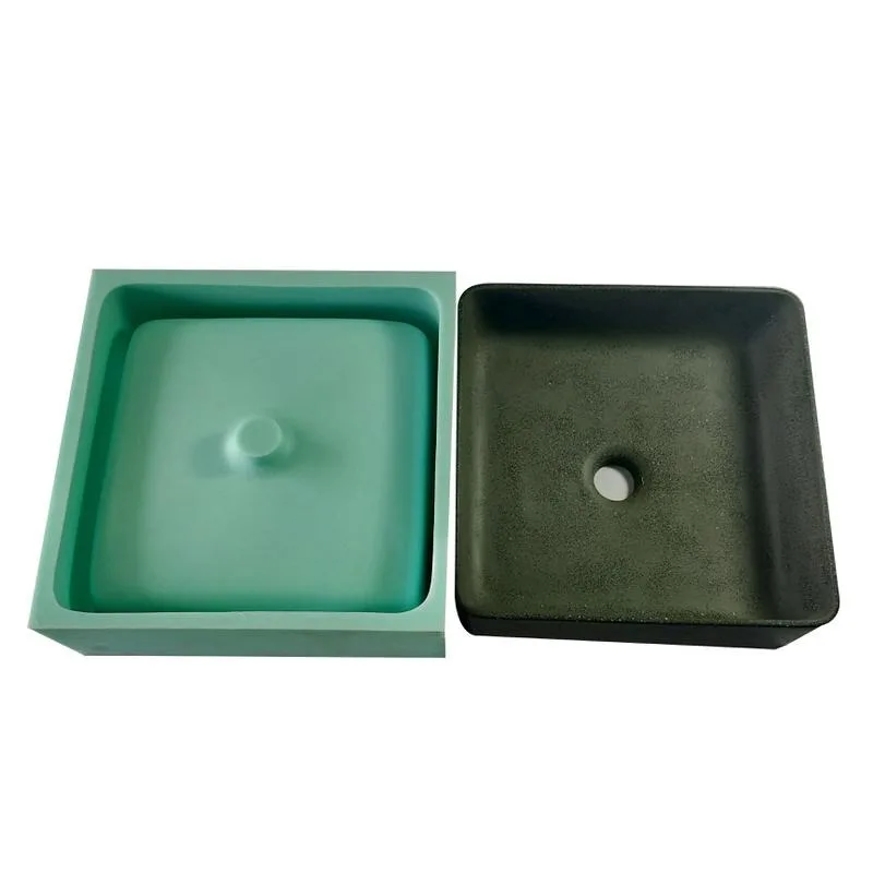 Square Sink Bathroom Pot Concrete Sink Craft Mould Washbasin Silicone Mould and Wood Frame
