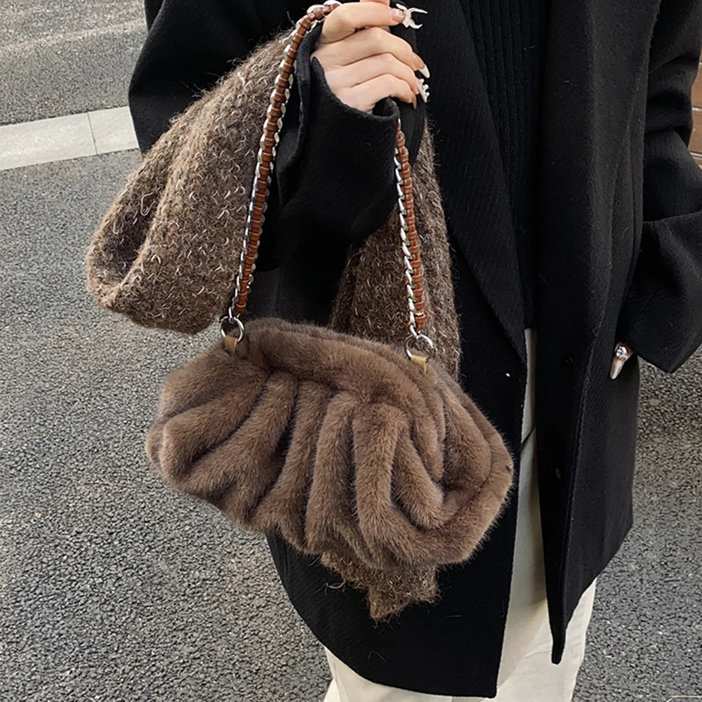 woman-bags-faux-fur-clutch-bag-purses-for-women-handbags-2026-dumpling-hobo-bag-ladies-ruched-cloud-purse-women's-clutch-bag