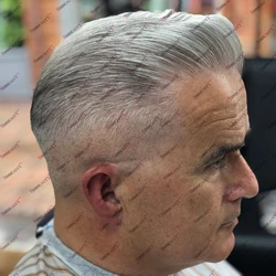 Human Hair Toupee with Gray Hair 1b65 1b40 1b20 Natural Hairline Cheap Durable Full Skin Base Capillary Prosthesis Wig for Male