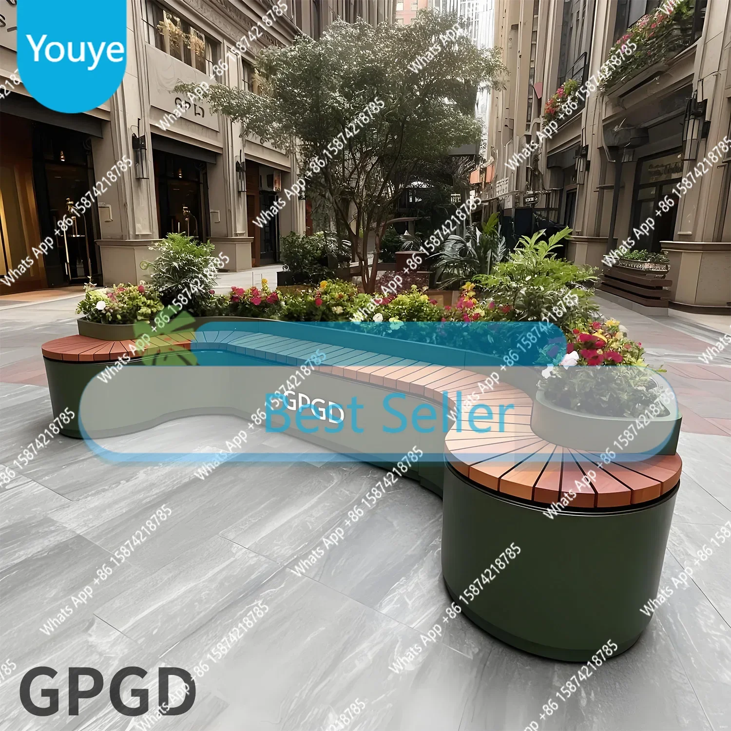 Uu A63 Outdoor Seat Flower Box Combination Luminous Seat With Seat Stainless Steel Bench Outer Pendulum