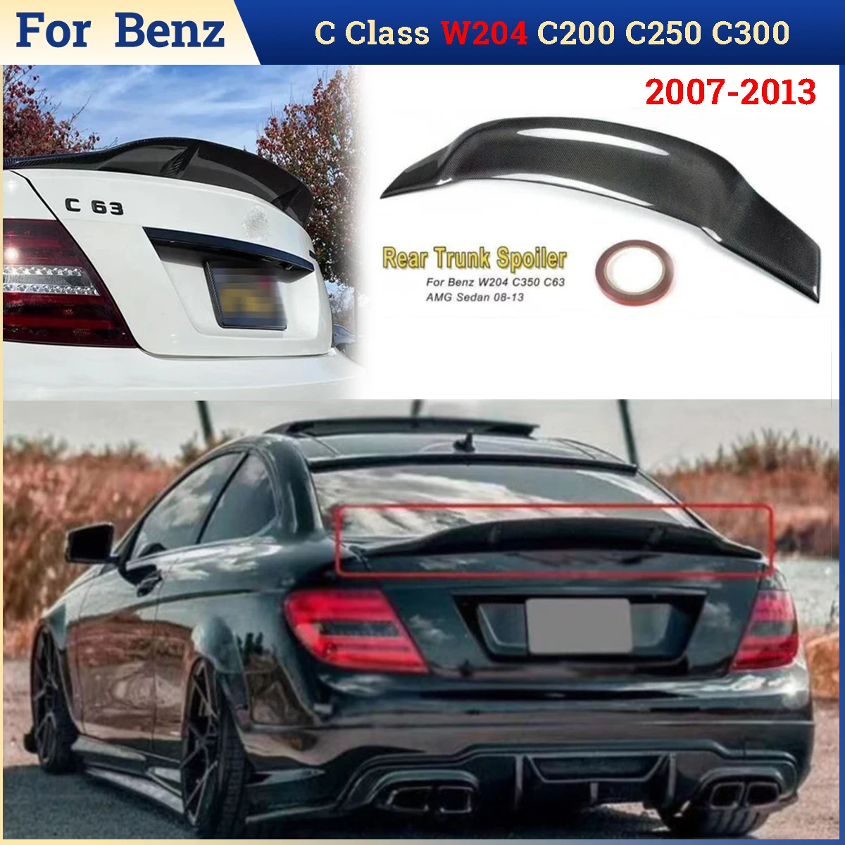 Heckspoiler für Mercedes Benz C-Klasse W204 C200 C250 C300 2007-2013 4-Türer R-Style Heckflügel Fester Windabweiser