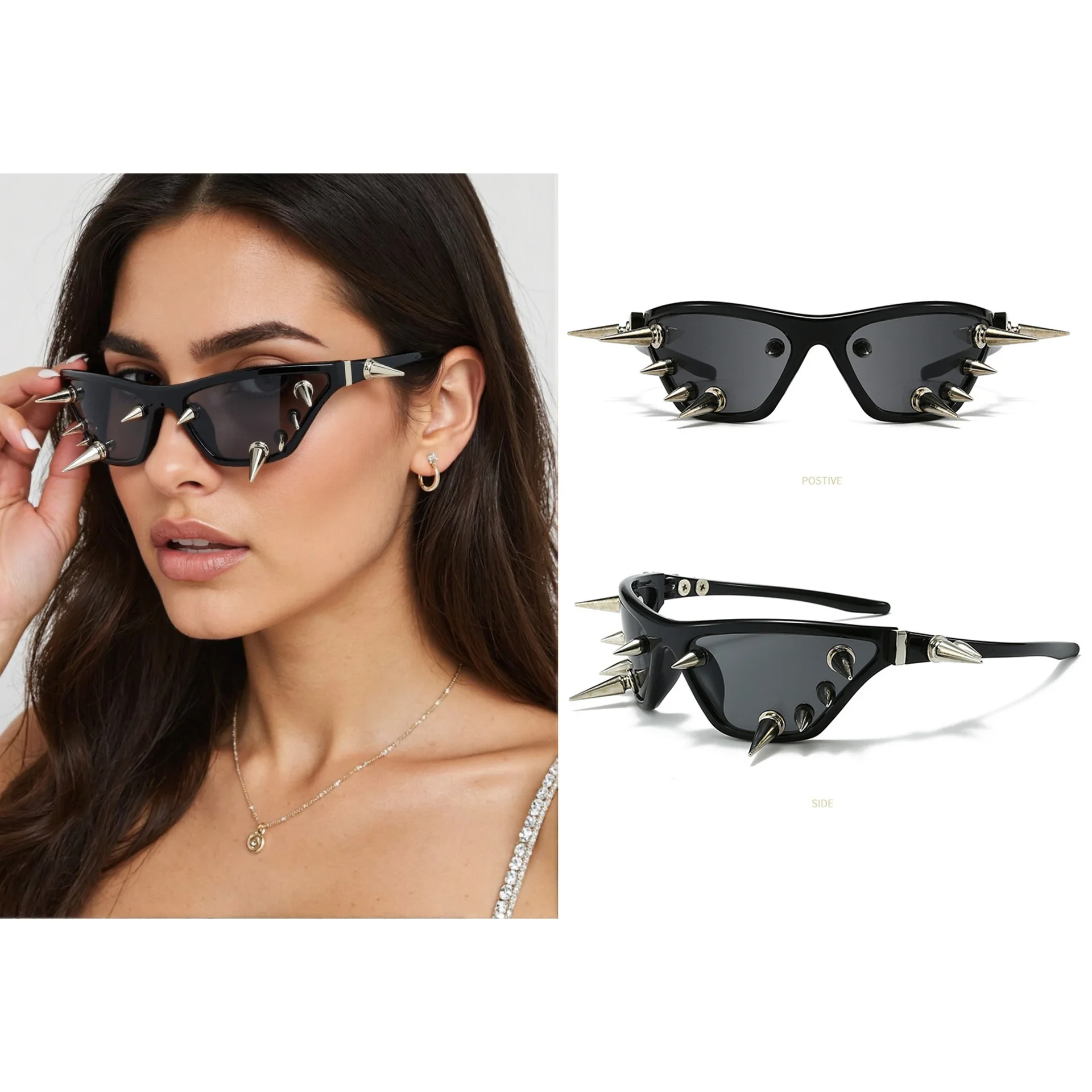 Cyberpunk DIY Unisex Übertriebene Sonnenbrille Niete Motorrad Stil Hip Hop Streetwear Brille Handgemachte Optische Brillen – Detail 24