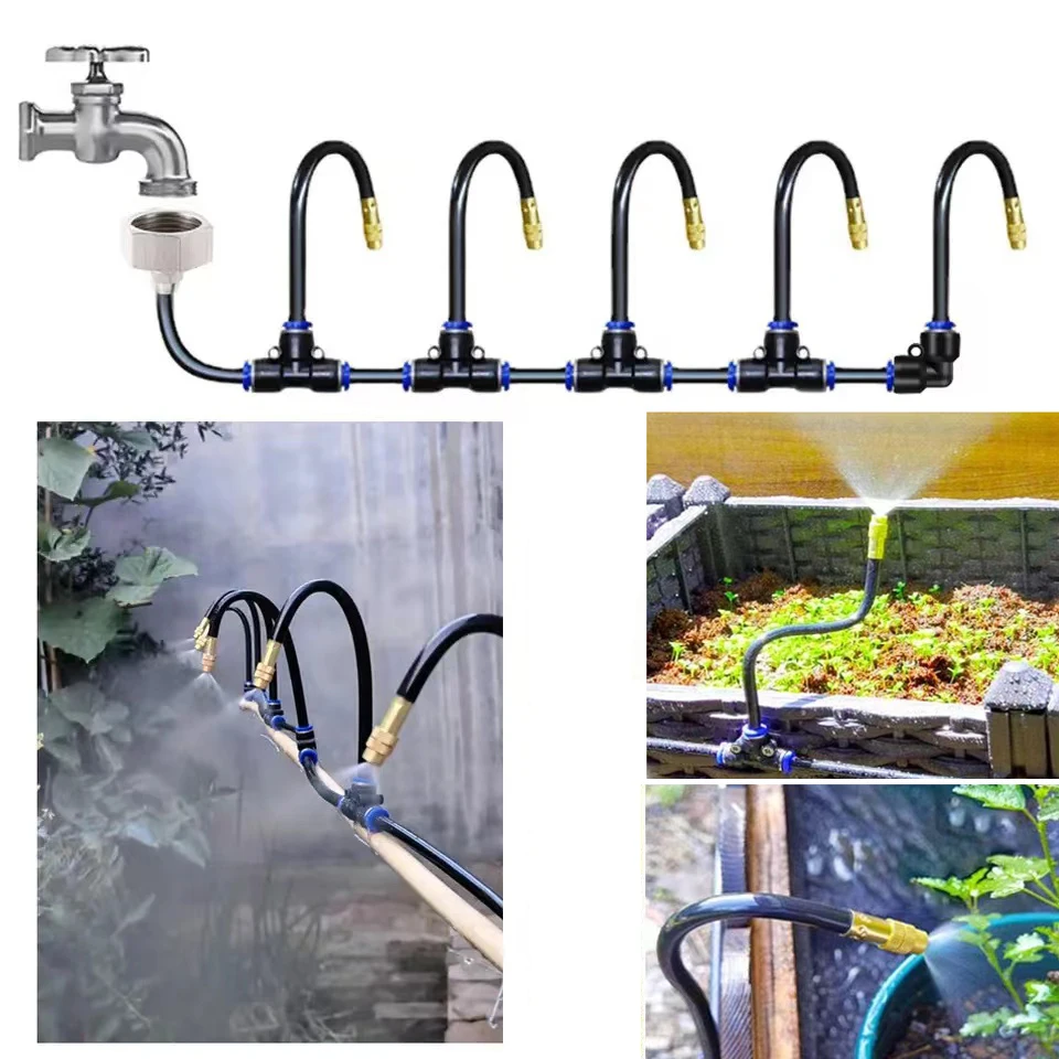 Free Bending Yellow Copper Mist Nozzle Universal Spray Nozzle 8mm Straight Push Lock Joint Garden Humidification Sprayer