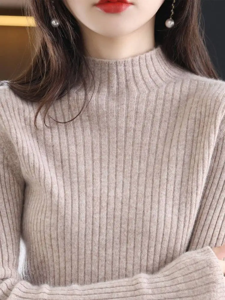 

Slim Fit Long Sve f High Collar Knitted Base irt Women's Faionable Autumn New Sle Straight Tube Sweater Crew Ne