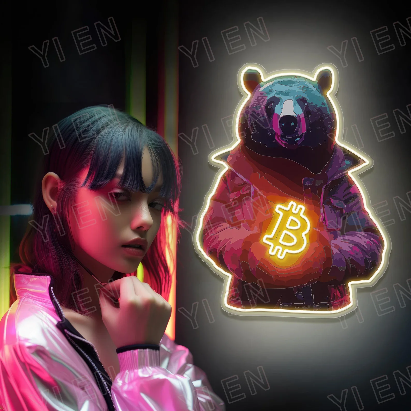 

Crypto Bitcoin Bear Neon LED Acrylic Sign: AI Midjourney Generated Perfect Wall Art Gift For Man Cave & Boyfriend | Home, Office