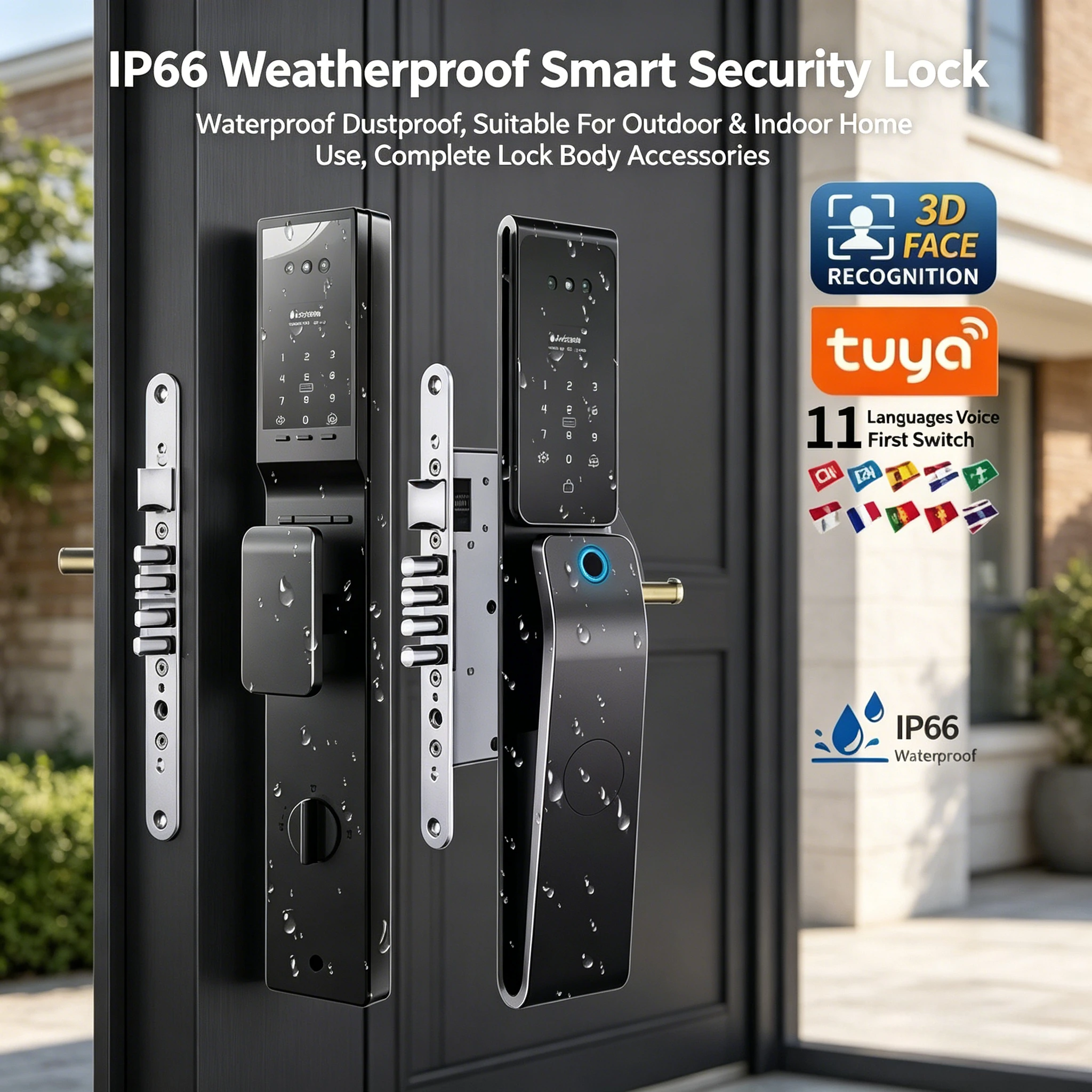Waterproof Wireless Smart Facial Recognition Fingerprint Digital Lock Video Call Biological Lock for 6085 Wooden Door