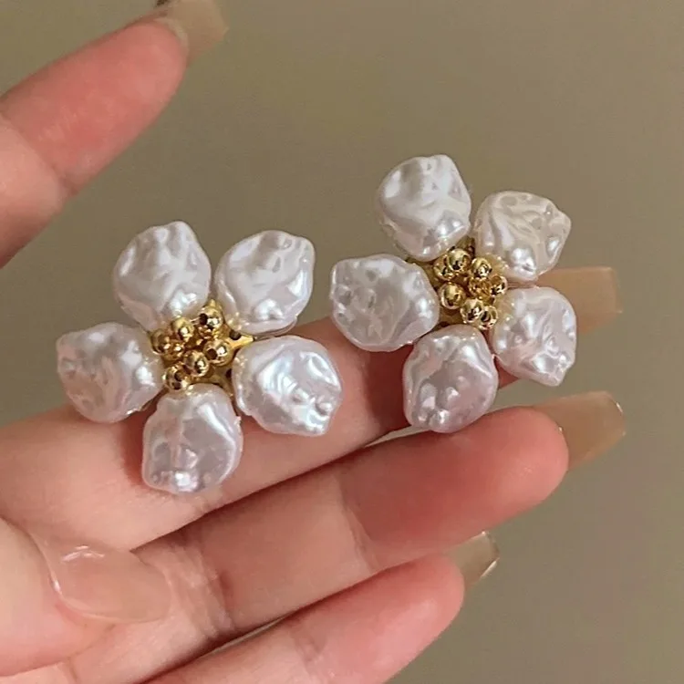 Superb Pearl French Vintage Woven Flower Earrings